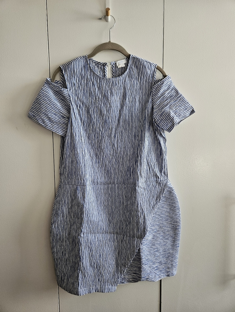 Rare Flagpole Size M Blue Striped One-Shoulder Cold-Shoulder Dress